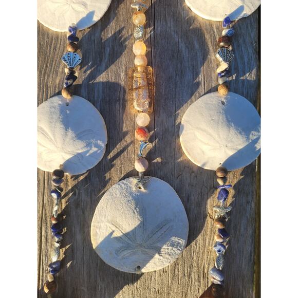 Coastal Wind Chime/Mobile Natural Driftwood, Sea Glass, Sand Dollars Handmade - Picture 2 of 5